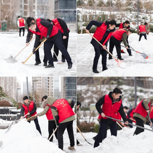 白雪更映“志愿紅”，山東電建公司志愿者掃雪除冰在行動(dòng)